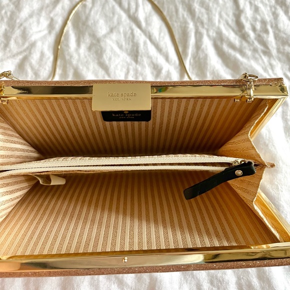 Kate Spade Purse Crystal Court Rose Gold Pink Glitter Hardcase Clutch - Picture 2 of 4